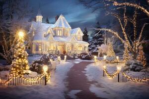 Twinkling lights illuminating the holiday scene. Generative AI photo