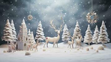 Playful snowman and reindeer decorations. Generative AI photo