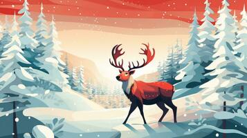 Playful Yuletide illustration of Santa's reindeer. Generative AI photo