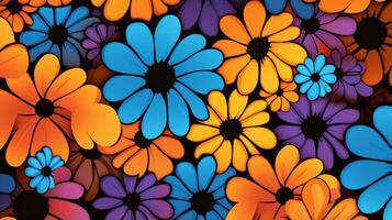 Vibrant display of flowers adorning a wall. Generative AI photo