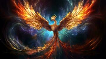 Vibrant bird painting with orange and yellow wings. Generative AI photo