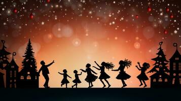 Joyful holiday silhouettes adding movement. Generative AI photo