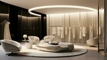 Minimalist white room with modern furniture. Generative AI photo