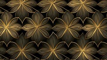 Black and gold floral pattern on a textured background. Generative AI photo