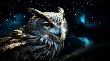 Celestial Owl watches night's journey. Generative AI photo