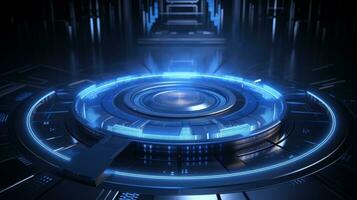 Futuristic sci fi filament with blue lights. Generative AI photo