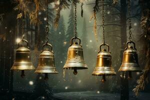 Forgotten bells echoing a timeless holiday melody. Generative AI photo