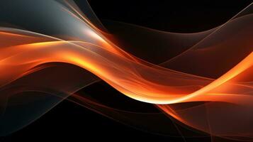 Abstract black background with vibrant orange and white lines. Generative AI photo