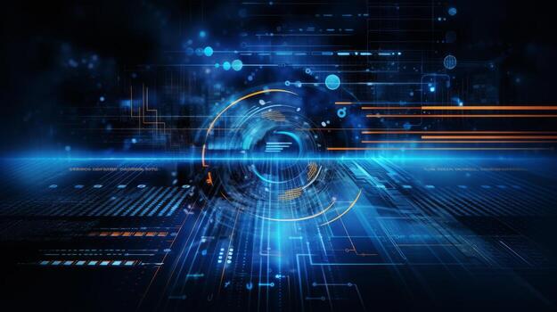 Blue abstract background with lines and dots. Generative AI photo