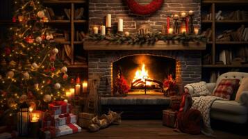 Cozy Yuletide theme with warm lights. Generative AI photo