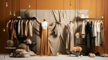 Room filled with a variety of clothing options. Generative AI photo