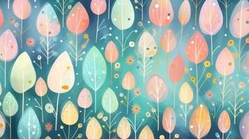 Colorful leaves and flowers on a vibrant blue background. Generative AI photo
