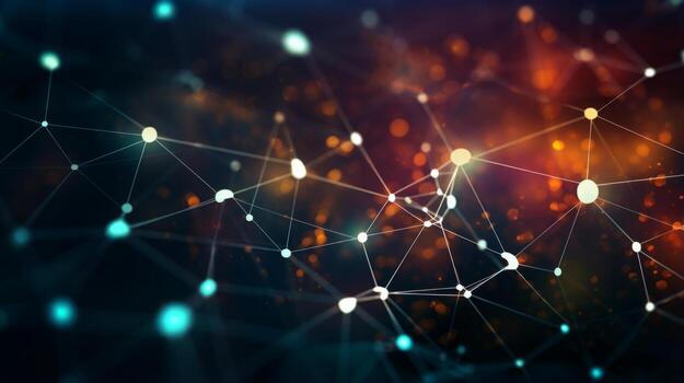 Dark background with many dots and lines. Generative AI photo