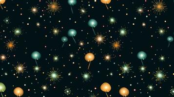 Pattern of fireworks and stars on a black background. Generative AI photo