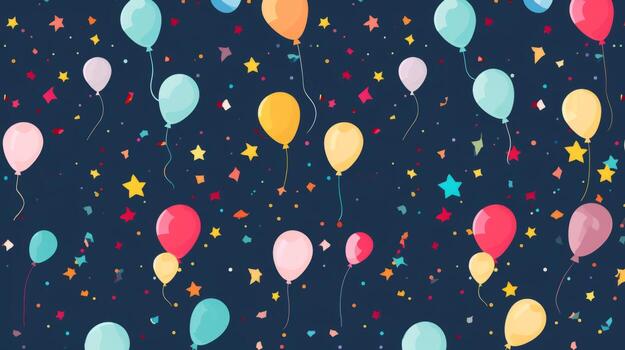 Group of balloons with stars and confetti. Generative AI photo