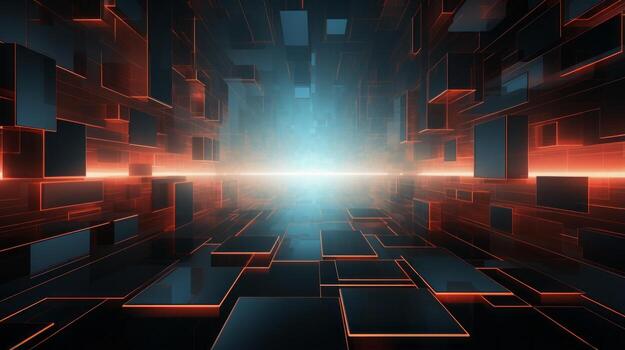 Dark room with squares. Generative AI photo