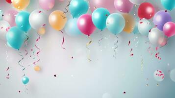 Colorful balloons floating in the sky. Generative AI photo