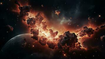 Distant planet in a mesmerizing space scene. Generative AI photo