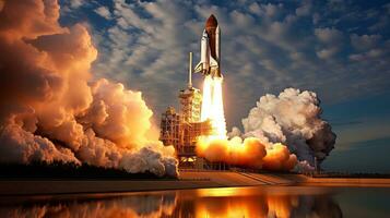 Space shuttle launching into the sky. Generative AI photo