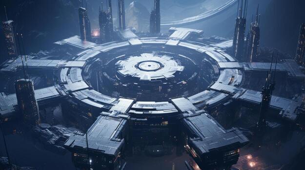 Futuristic Space Stations Art. Generative AI photo