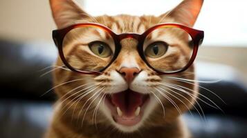 Kitty's Quirky Oversized Glasses. Generative AI photo