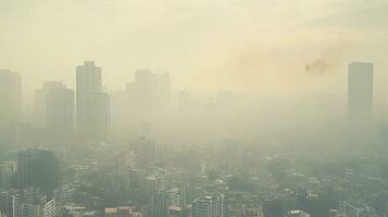 contaminado aire en ciudad con niebla tóxica y bruma. generativo ai foto