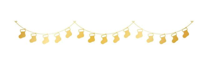 Gold Christmas Stocking Silhouette Garland Vector Illustration, Christmas Socks Graphics Festive Winter Holiday Season Bunting