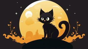 Cat with Spooky Moon. Generative AI photo