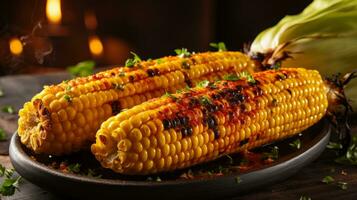 Grilled corn with buttery drizzle, BBQ classic. Generative AI photo