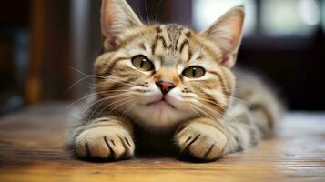 Cute cat with a goofy expression. Generative AI photo