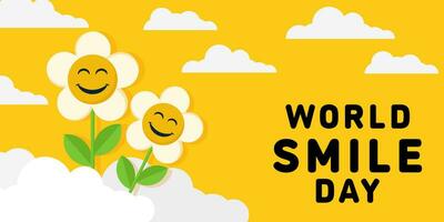 world smile day illustration horizontal banner with flower smile face vector