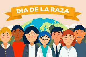 dia de la Raza background illustration with people of different races. translation day of the race vector