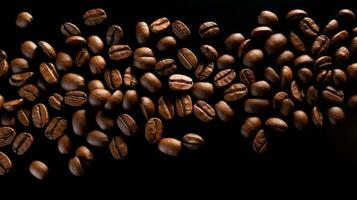 Coffee beans forming cascading pattern. Generative AI photo