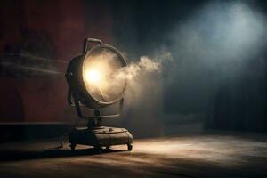 theater spot light with smoke against grunge wall. AI generated photo