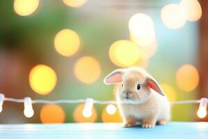 Close-up of cute rabbit with beautiful bokeh background, Generative AI illustration photo