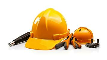 Safety yellow helmet, hard hat isolated on white background, Generative AI illustration photo