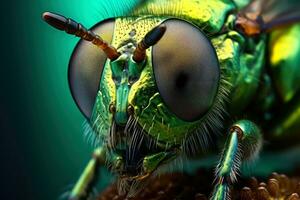 de cerca de insecto ojo y cabeza con hermosa borroso fondo, generativo ai ilustración foto