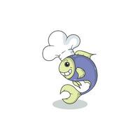 image of a cute and cute fish wearing a chef's hat vector
