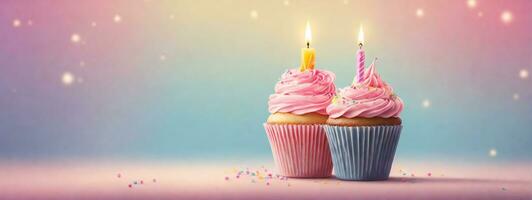 Birthday Cupcake With One Candle. AI generated photo