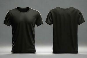 Blank T Shirt color black template front and back view on white background. AI generated photo