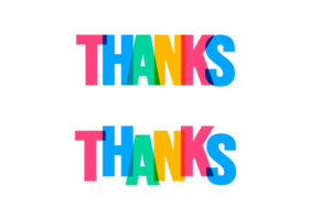 Thanks colorful lettering text typography png banner design template. colorful message and colorful big letters.