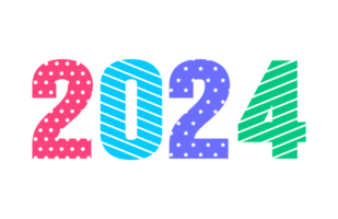 2024 Happy New Year colorful Text logo typography design concept. Xmas greetings with 2024 numbers in the form of colored stained glass. Art design template 2024. calligraphy illustration. png