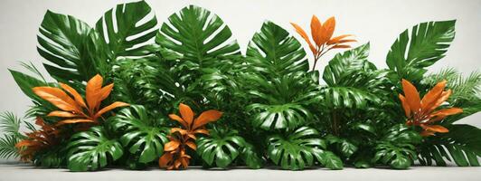 Tropical leaves foliage plant jungle bush floral arrangement nature backdrop isolated on white background, clipping path included.. AI generated photo