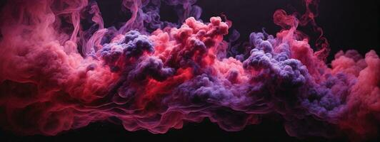 Dense multicolored smoke of red, purple and pink colors on a black isolated background. Background of smoke vape. AI generated photo