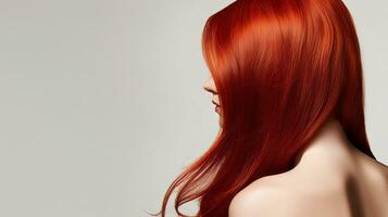 Single fiery red hair strand on plain background. Generative AI photo