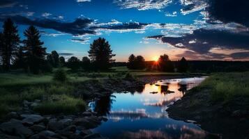 Time lapse moon setting tranquil landscape. Generative AI photo