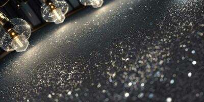 background of abstract glitter lights. gold and black. de focused. banner. AI generated photo