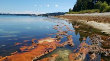 Polluted estuary harms marine. Generative AI photo