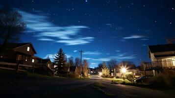 estrellado noche en un tranquilo calle. generativo ai foto