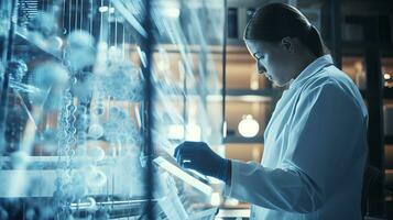 Scientist analyzing genetic code for mutations. Generative AI photo